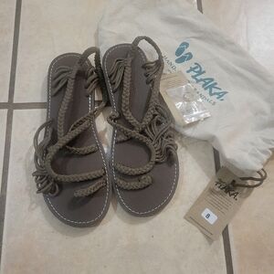 Plaka Green/Brown Sandals with Rope Straps